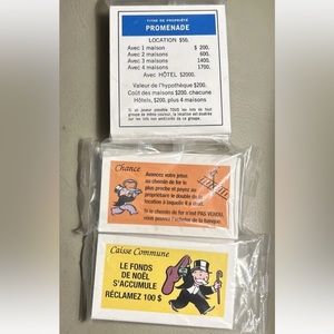 NEW Deluxe Monopoly Property Cards, Chance Cards‎ & Community Chest Cards FRENCH